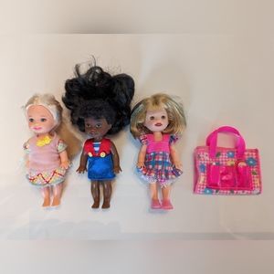 LOT of 3 Vintage 1990's Barbie Little Sister Kelly Dolls & Potty Training Bag
